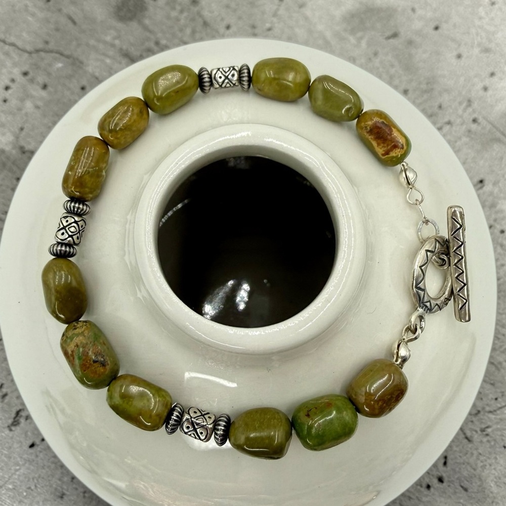 Emerald Valley Mine Turquoise Nugget Bracelet Sterling Silver Southwestern 7.5” - Picture 7 of 17